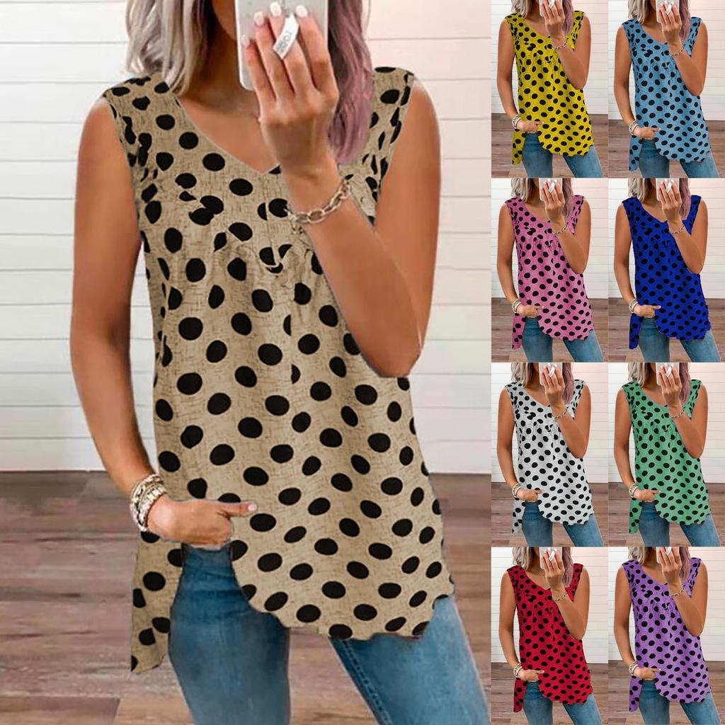Ladies Camisole Top Loose Casual V-neck Small Dot Print Sleeveless Vest