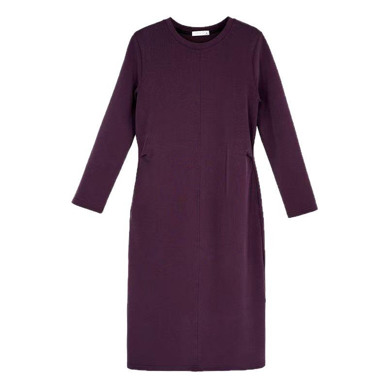 Elegant Plus-Size Purple Long-Sleeved Dress: Loose Slimming Straight Mid-Length for Spring & Autumn