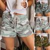 Elastic Waistband Pockets Female Shorts Straight Camouflage Print Drawstring Loose Shorts Streetwear