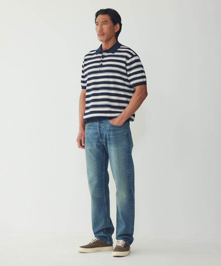 MAN ON THE BOON Striped Short Sleeve Polo Knit_Navy 4716113035