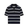 MD Women's Spring Clothing American Preppy Style Sea Blue Stripes Slim Fit Short-Sleeved Knitting Polo Shirt 5664684