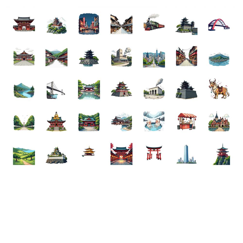 35pcs-70pcs Landscape Japanese Architecture Stickers Traditional Travel Sticker Pack PVC Sticker For Car Sticker Phone Laptop