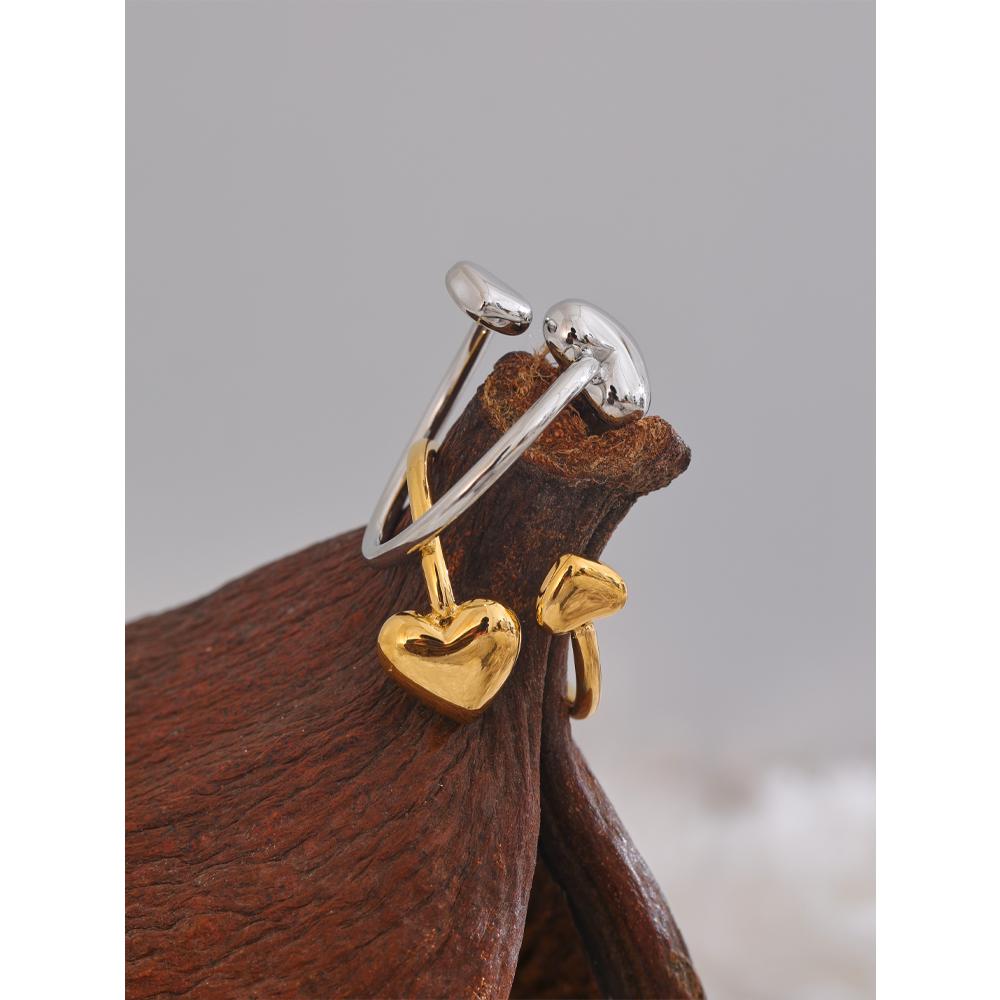 1PC Edelstahl Liebesring Weibliche Persönlichkeit Hip Hop Handpolierter Herz offener Ring