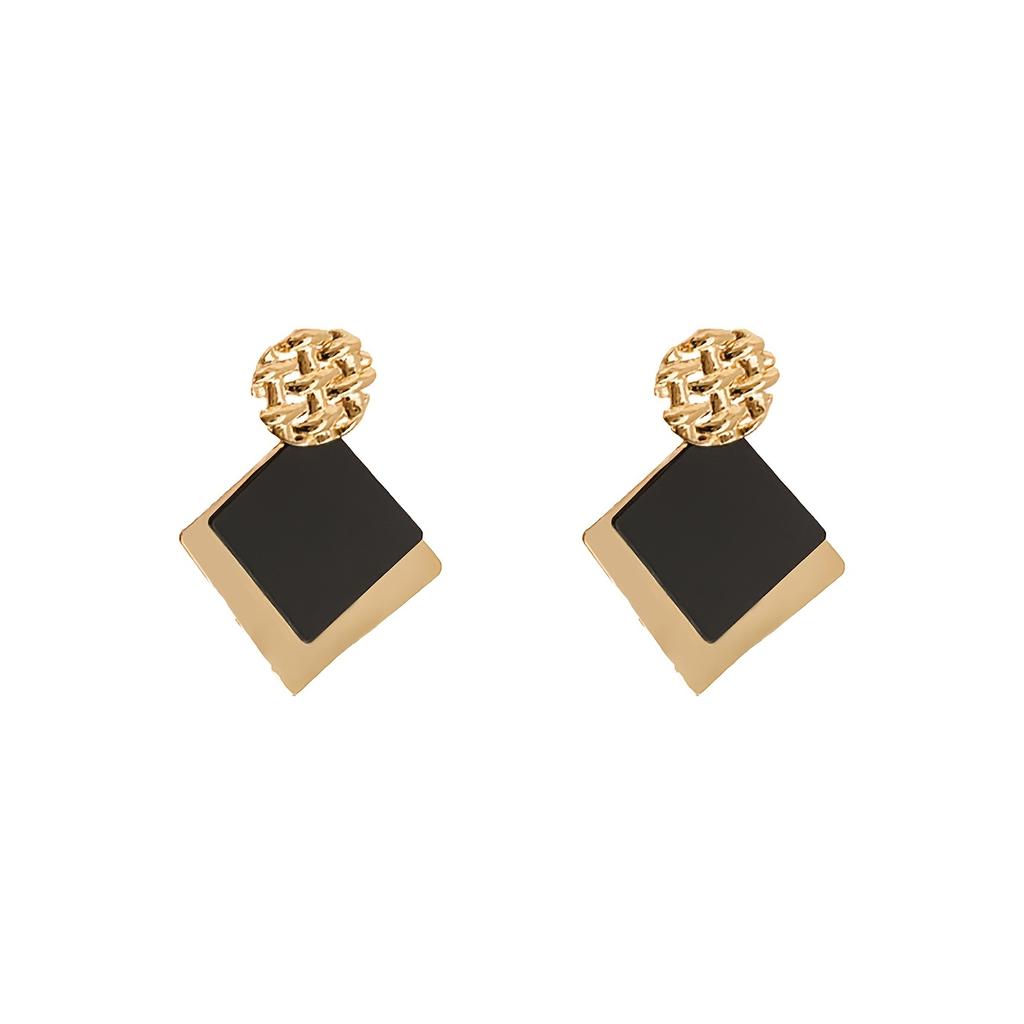 1 Pair Elegant Vintage-Inspired Geometric Drop Earrings for Women - Chic French Style Iron Dangle with Copper Posts, Black Square & Round Designs
