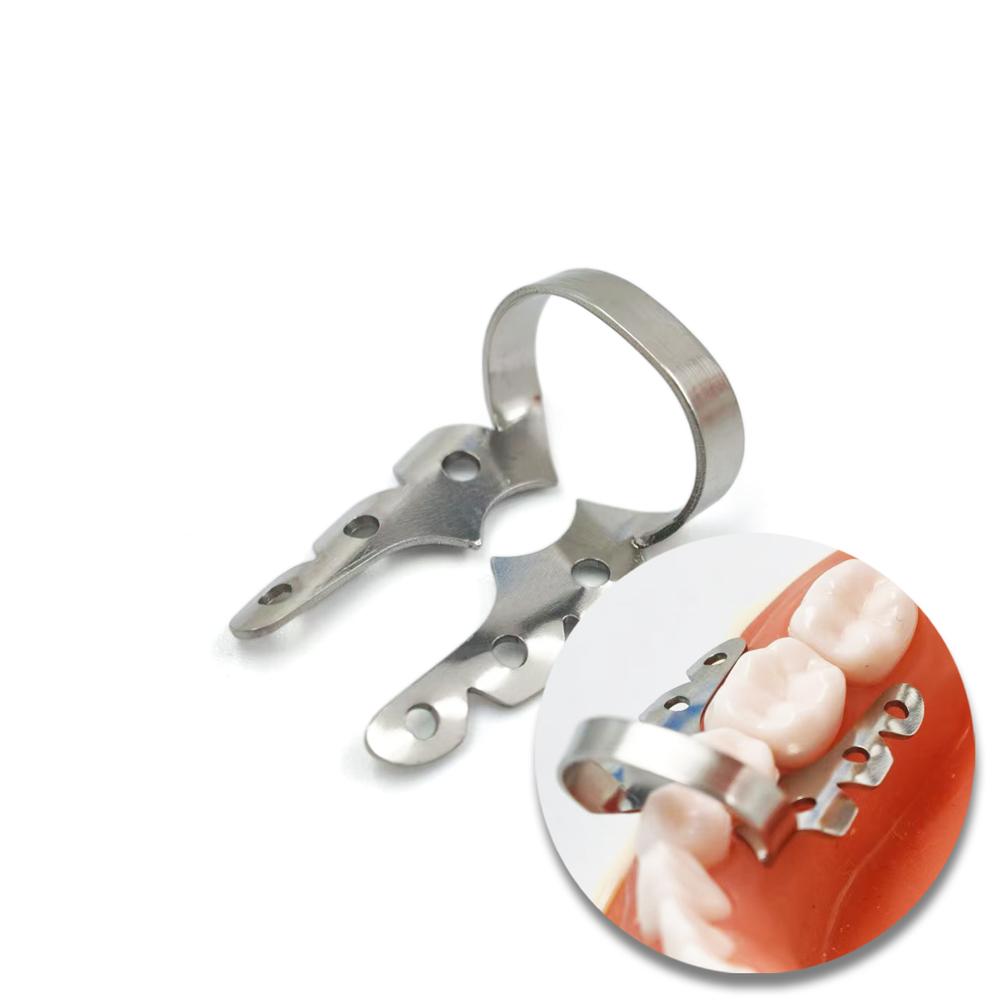 Abrazadera de dique de goma para extensión distal dental, clip de barrera de goma, abrazadera de premolar de acero inoxidable, herramienta de reparación de dientes, 1, 2 o 3 unidades