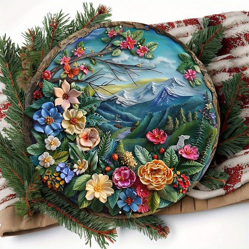 1pc 8x8inch wooden Sign A Round, Polymer Clay Art Hanging On A Tree Gn Round Door Hanger Wall Wreath Meta Decor Sign