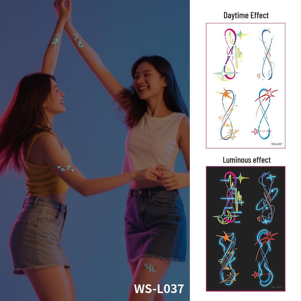 Blue Luminous Waterproof Tattoo Stickers for Carnival & Music Festivals - Sweatproof & Durable