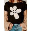 T-shirt Géométrique Floral Noir Blanc pour Femme Col Rond Manches Courtes Doux Respirant Léger Lavable en Machine Haut Décontracté Livraison Locale