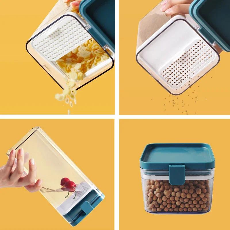 Transparent Sealed Plastic Food Storage Container for Kitchen Refrigerator, 500/1000/1600ML Noodle Box, Multigrain Storage Tank