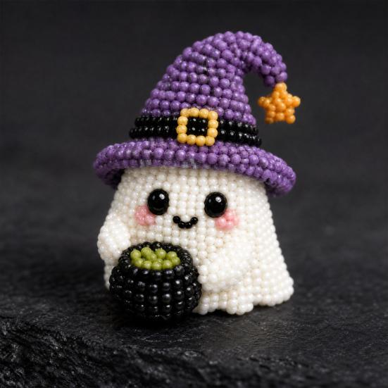 Beaded Ghost DIY Kit, Tiny 3D Beaded Festive Ghost Craft Set, Cute Ghost Bead Craft Kit for Beginners Adults Handmade