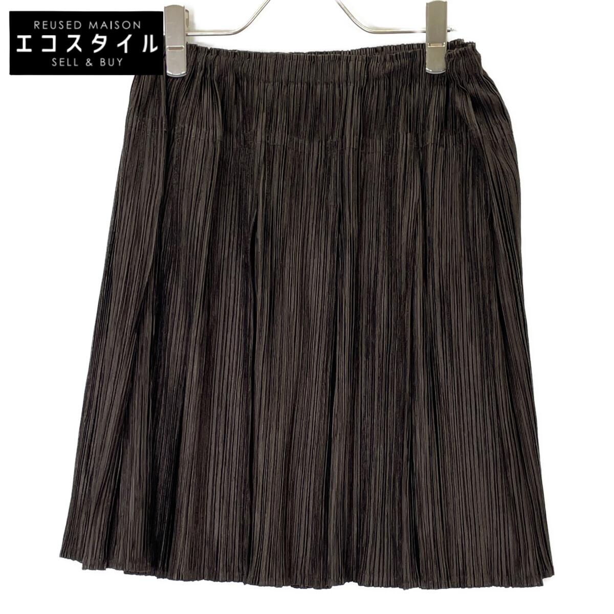 

PLEATS PLEASE PP13-JG204 Brown Elastic Waist Pleated Skirt skirt 1 BrownUsed