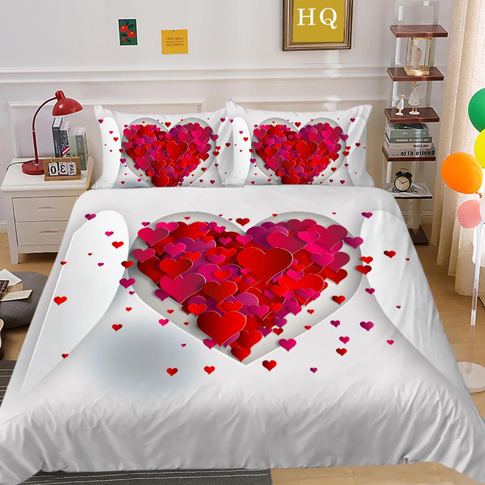 3D Valentine's Day Bedding Set King Queen Bed Duvet Cover Pillowcase 2/3pcs Newlywed Couple Duvet Cover Soft and Quick Drying Home Textile