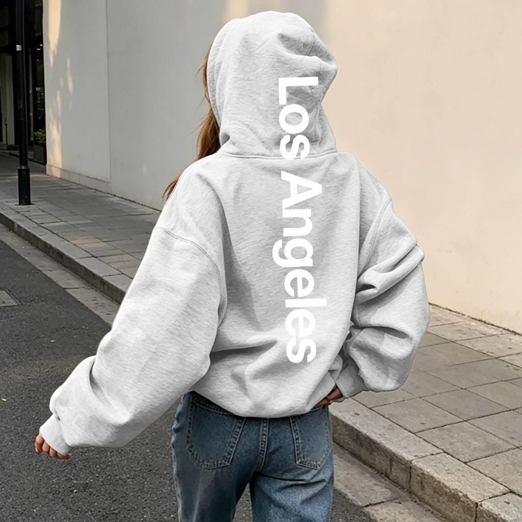 Women's Letter Print Hooded Sweatshirt Long Sleeve Pullover