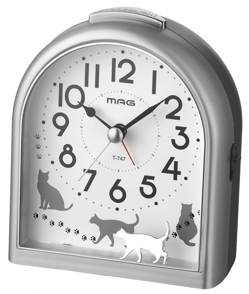 MAG Alarm Table Continuous Second Electronic Noah Precision Clock, Clock, Analog, Cat, Animal, Cute, Kids, Quiet, Hand, Sound, Alarm, Snooze, Light,
