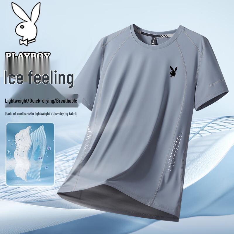 PLAYBOY Men s Quick Dry Ice Feel Short Sleeve T-Shirt L