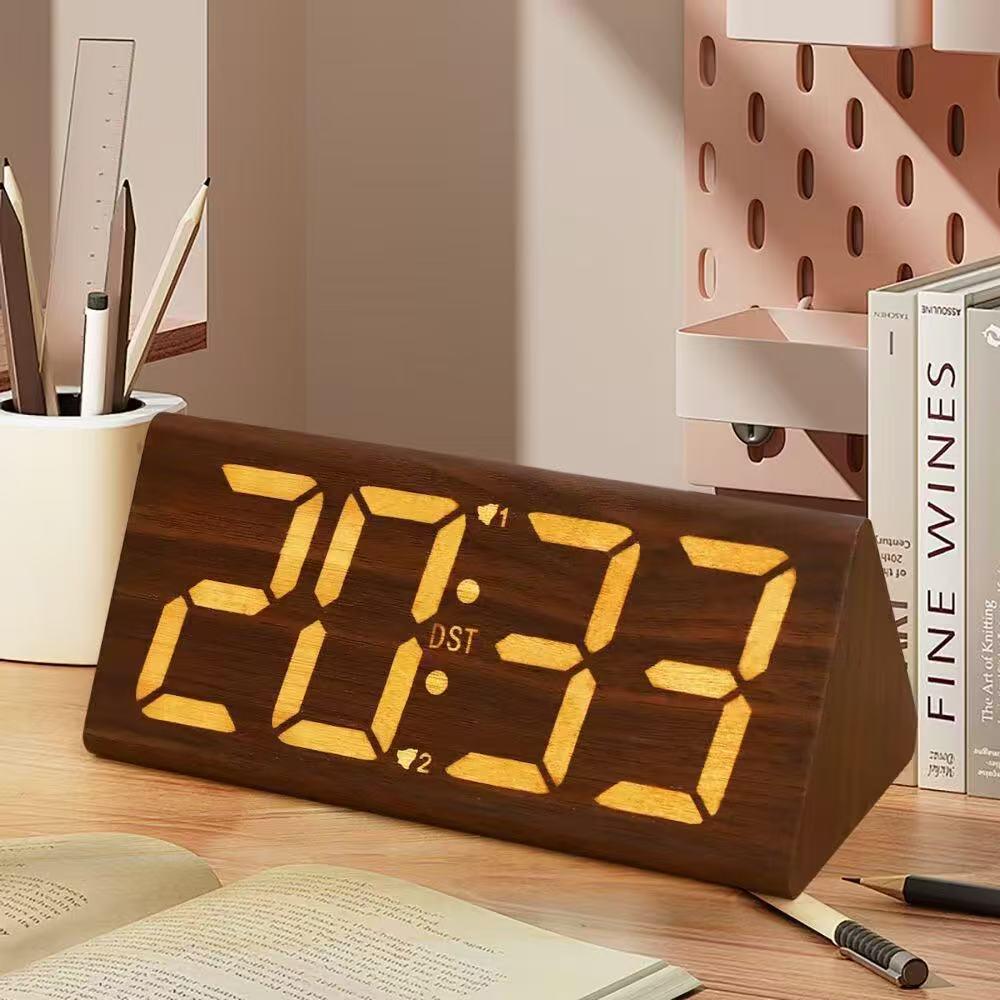 LED Wooden Digital Silent Luminous Alarm Clock - Office & Student Multifunctional Electronic Clock