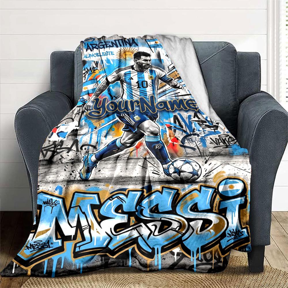 Messi Customize Your Name Blanket Cozy Personalized Blanket Durable Comfort Great for Office Chair Bedding Living Room All-Season Use