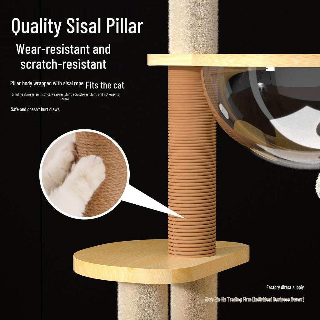 Integrated Cat Tree: Climbing Frame, Bed, Space Capsule, Sisal Toys, and Floor-to-Ceiling Post
