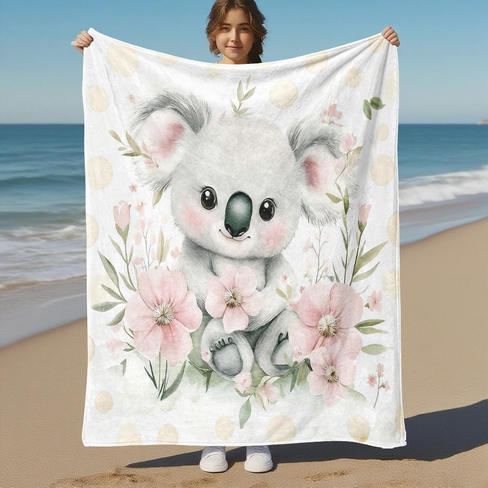 1pc Koala, Flowers Outdoor Flannel Blanket Soft Warm All-Season Throw for Sofa Bed Car Camping Office, Cozy Gift Idea1317S