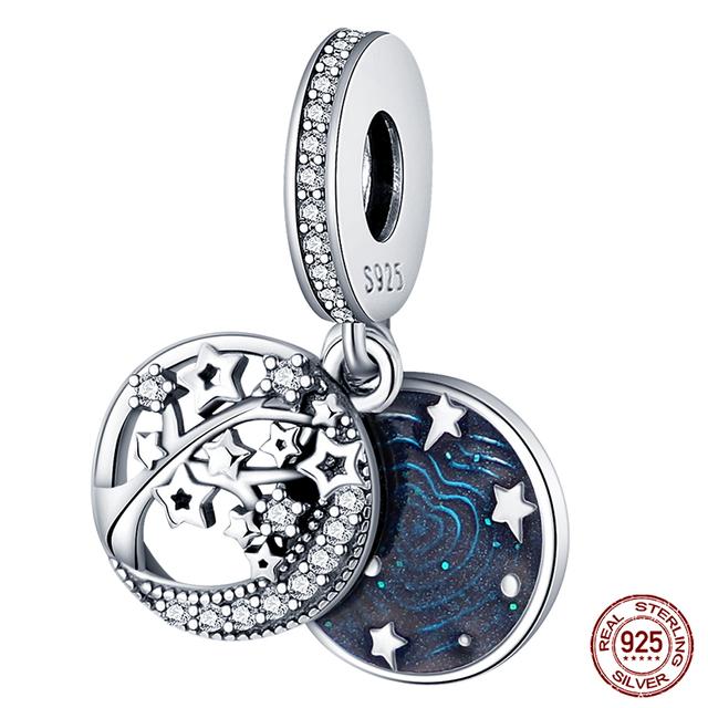 Fit moda 925 pulseiras originais 925 prata azul astronauta aeronaves encantos de viagem contas pingentes para mulheres moda jóias diy