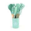 12-Piece Silicone Kitchenware Set: Non-Stick Cooking Tools with Wooden Handles In Barrel Packaging