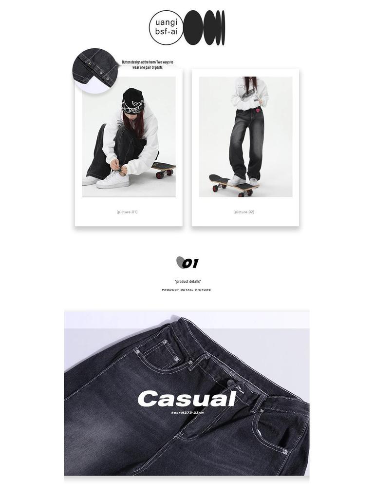 Women's Wide-Leg Black-Gray High-Waisted Jeans - Autumn/Winter 2023