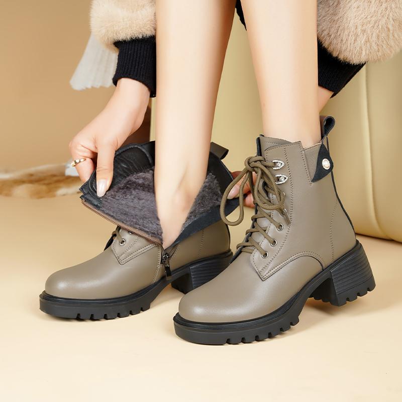 Fashion AIYUQI Ankle Boots Women Winter 2024 New Genuine Leather Natural Wool Warm Mom Boots Non-slip Large Size Women Snow Boots