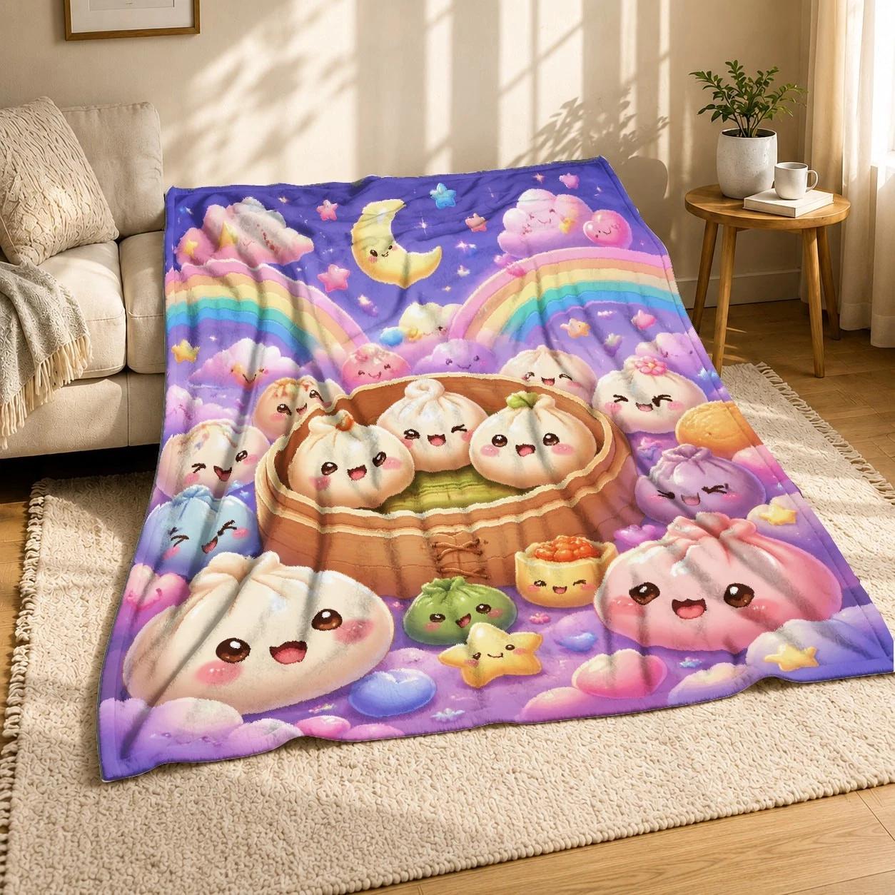 Kawaii Knödel-Dampfgarer Korallenfleece-Decke Niedliche Lebensmittel-Dekoration 100cm*130cm