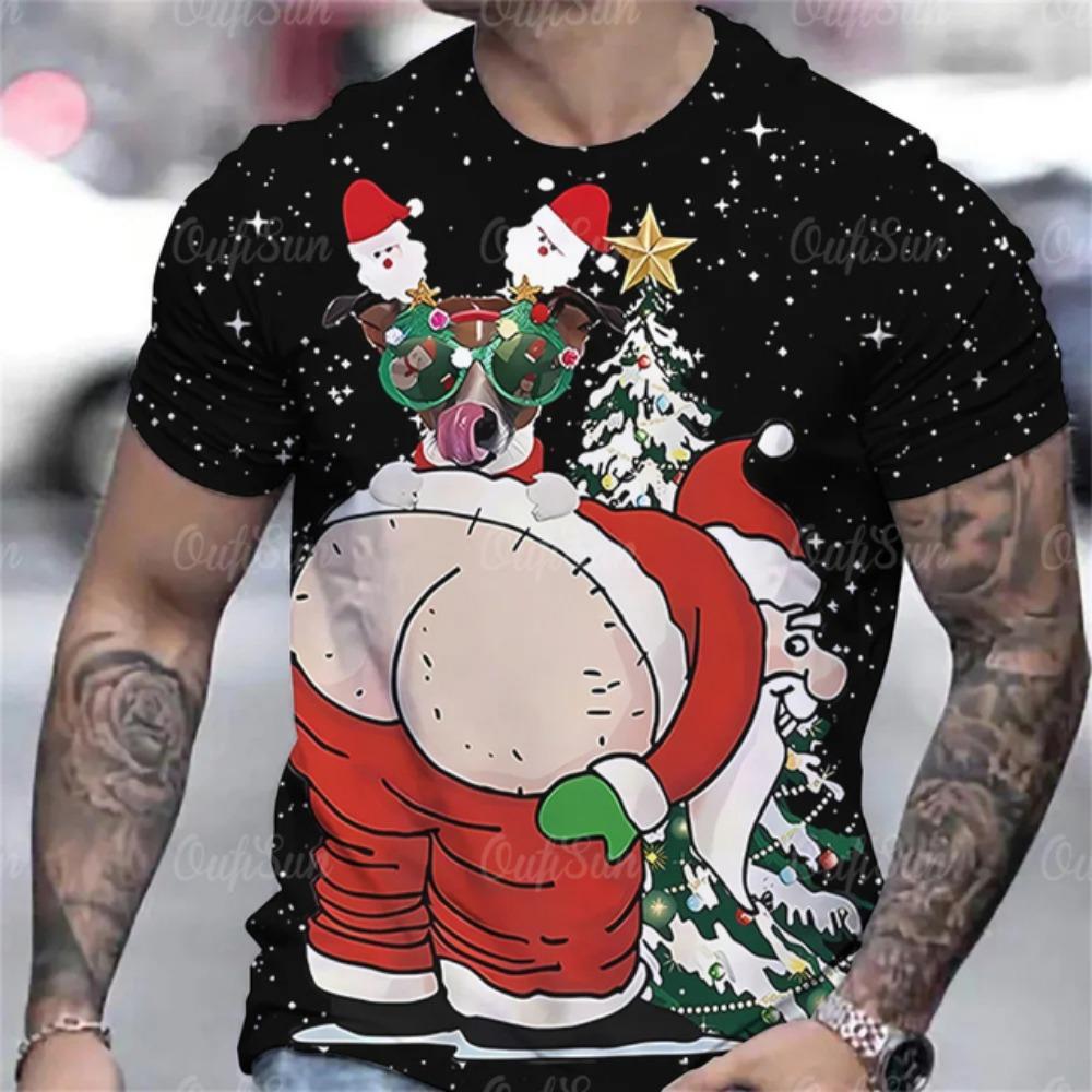 Christmas Men's T-shirt O Neck Red Santa Tshirt For Men Xmas Oversized Fashion Streetwear Short Sleeve Tops Harajuku Men Clothes