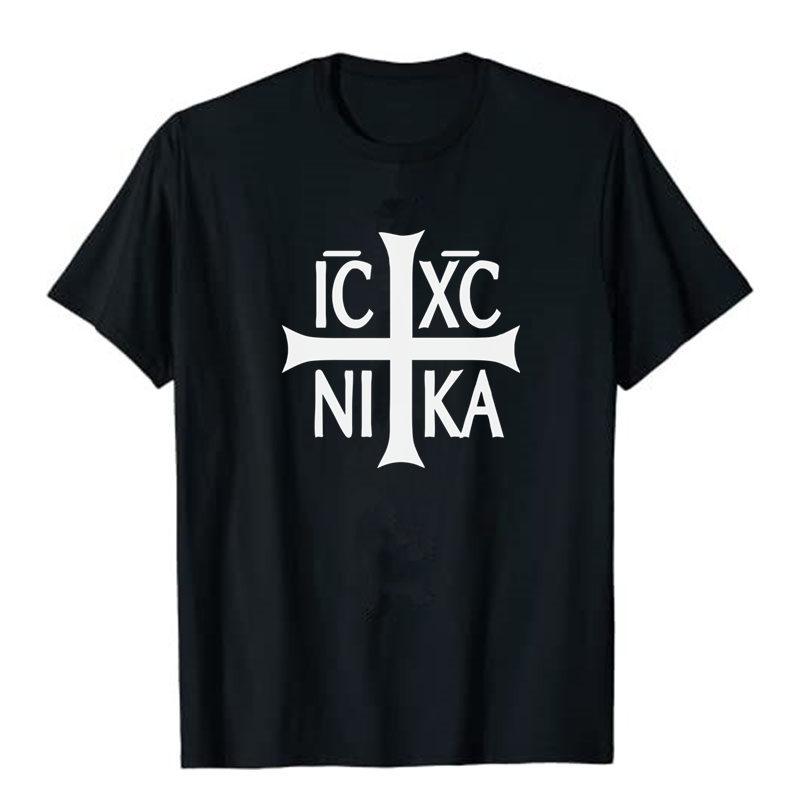 

Православное христианство Ic Xc Ni Ka Man Футболка Футболка с коротким рукавом О-образный вырез Футболка унисекс Новая летняя футболка с графическим рисунком