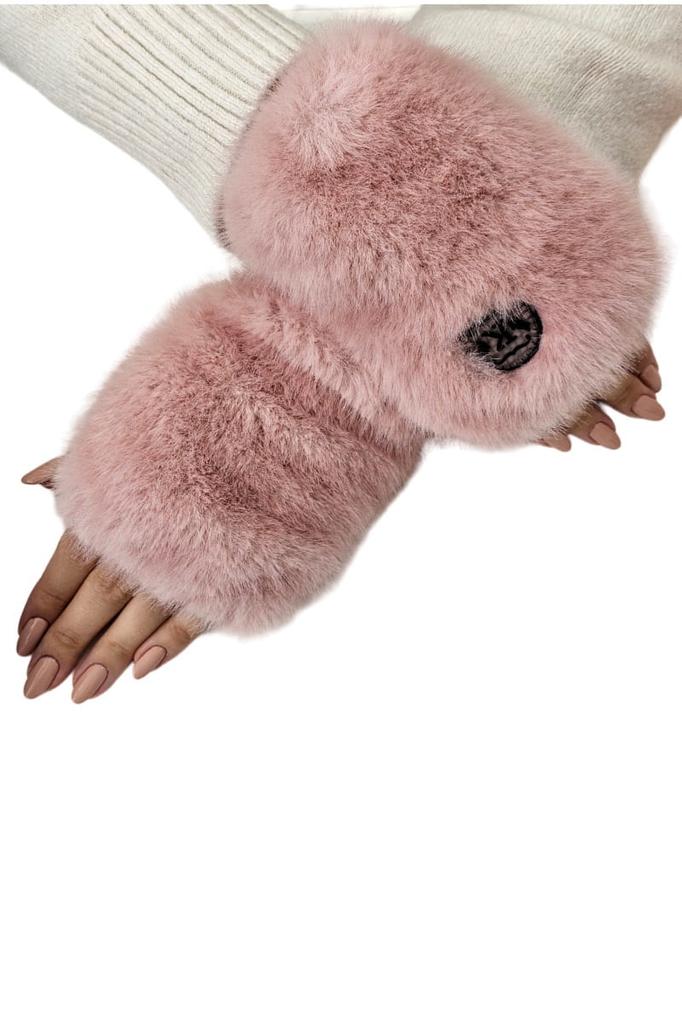 Aster-Mittens, Fingerless Gloves, Eco Fur, Soft Like Chinchilla, Pink