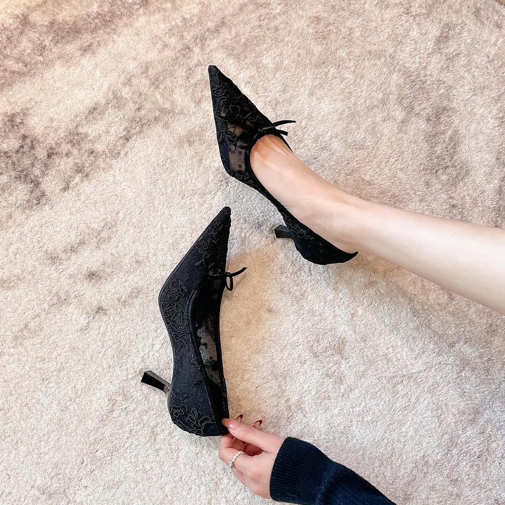 French Lace Pointed Toe Stilettos with Bow, Spring Bridal Collection