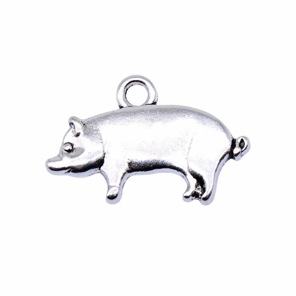 

10шт подвески в виде свиньи античное серебро цвет цинковый сплав 19х12мм