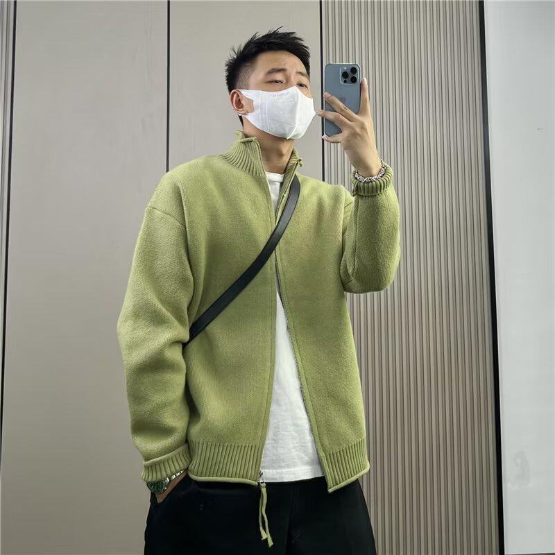 Trendiger Strick-Cardigan für Herren: Buchstaben-Print, Einfarbig, Japanisch inspiriert, Vielseitige Jacke für Herbst-Winter