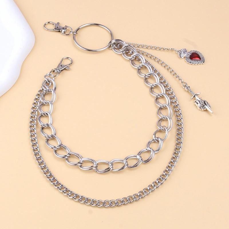 Heart Charm Jeans Chain for Women Men Decorative Waist Chain Wallet Chain Multilayer Metal Hiphop Chain for Street Wear