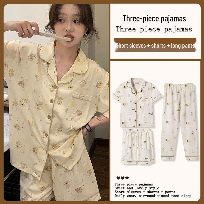 Summer Fashion Pajamas: Women's Short Sleeve Three-Piece Set with Cartoon Pacha Dog Design, Suitable for Home or Outdoors