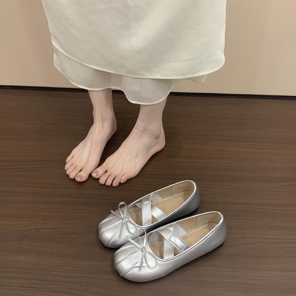 Korean Version of Imitation Leather Mary Jane Shoes Women's Ballet Shoes New Round Head Bow Flat Heels Women's Shallow Mouth Single Shoes