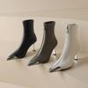 Krazing Pot Microfiber Basic Design Winter Pointed Toe Metal Thin High Heels Modern Boots Women Ankle Boots