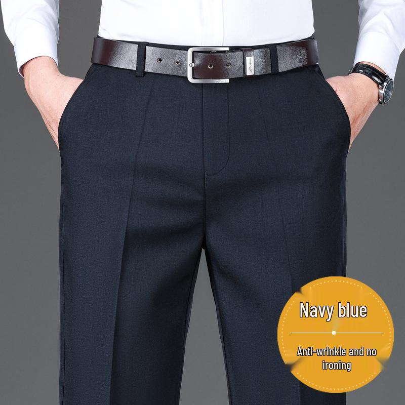 Pánské business casual kalhoty s vysokým pasem a rovnými nohavicemi – Elastické, měkké, šetrné k pokožce, volný střih, společenské kalhoty na podzim