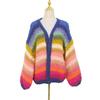 Color Block Chunky Knit Cardigan: Striped, Loose V-Neck, Long Sleeve Sweater for Women