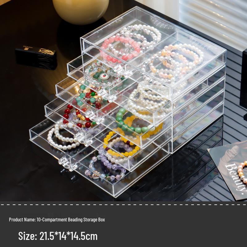 Large Multi-Layer Transparent Compartment Glass Bead Jewelry Storage Box
