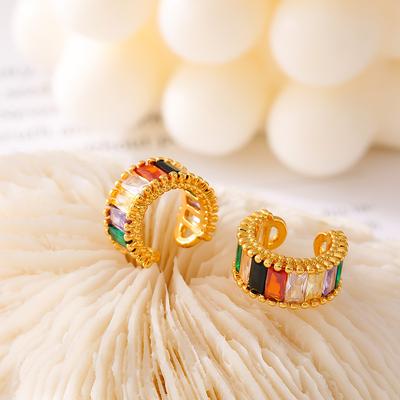 Creative Micro-inlaid Colored Glass Stone Without Ear Holes, Ear Bone Clip Retro Personality Trend Copper Material Ear Jewelry Women