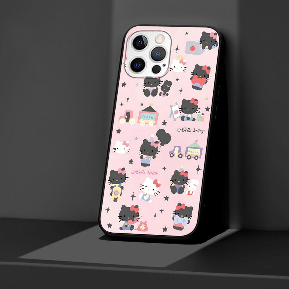 Hello Kitty Kawaii KT Cat Case for Apple iPhone 13 14 Plus 11 12 Mini 15 Pro Max 7 8 SE 2020 X XS XR Silicone Black Phone Cover
