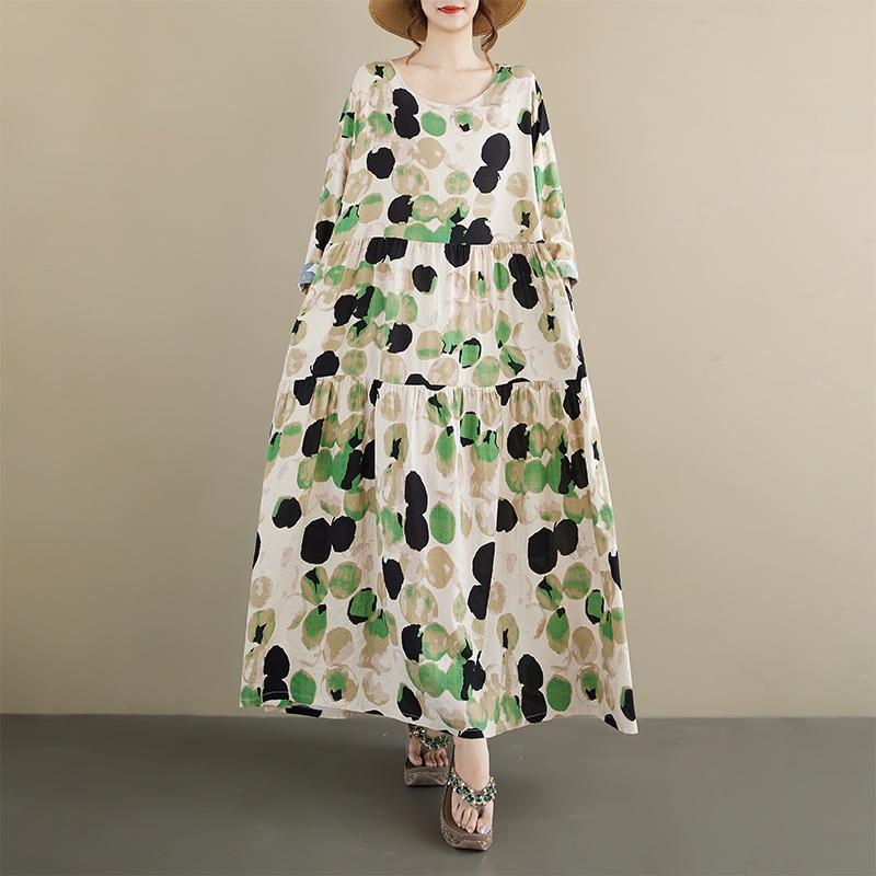 

Long sleeve plus size vintage DOT new in dresses for women casual loose spring autumn dress