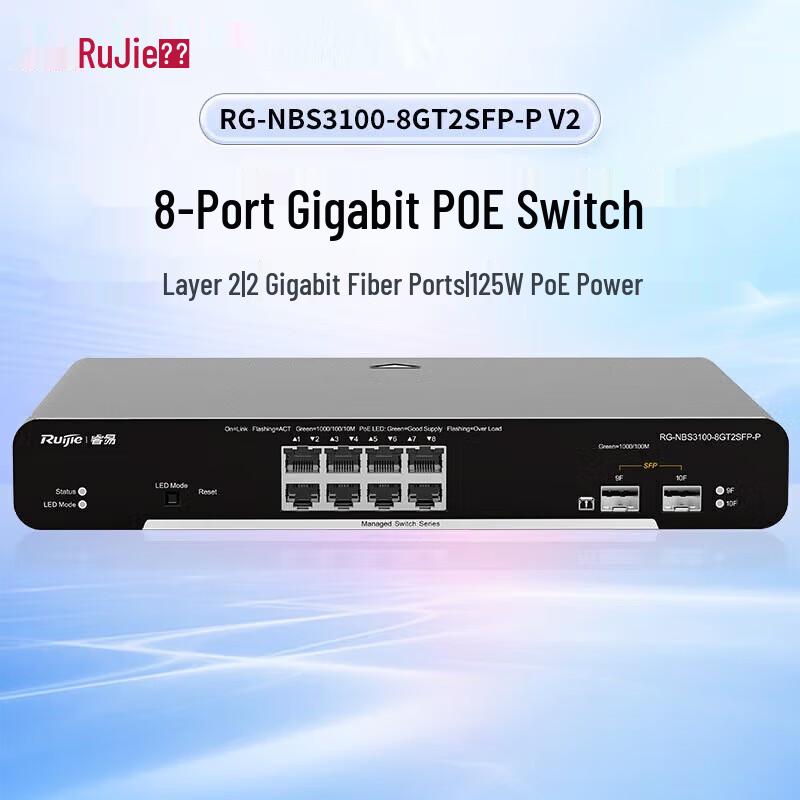 

Ruijie RG-NBS3100-8GT2SFP-P V2 8-Port Gigabit Managed PoE Switch