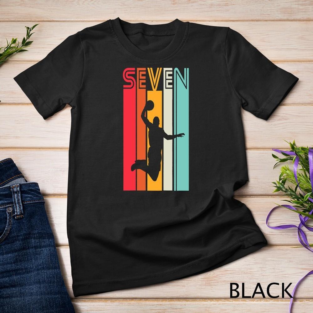 

Kids 7th Birthday Basketball Lover Gift 7 Years Old Retro T-Shirt Unisex T-shirt L