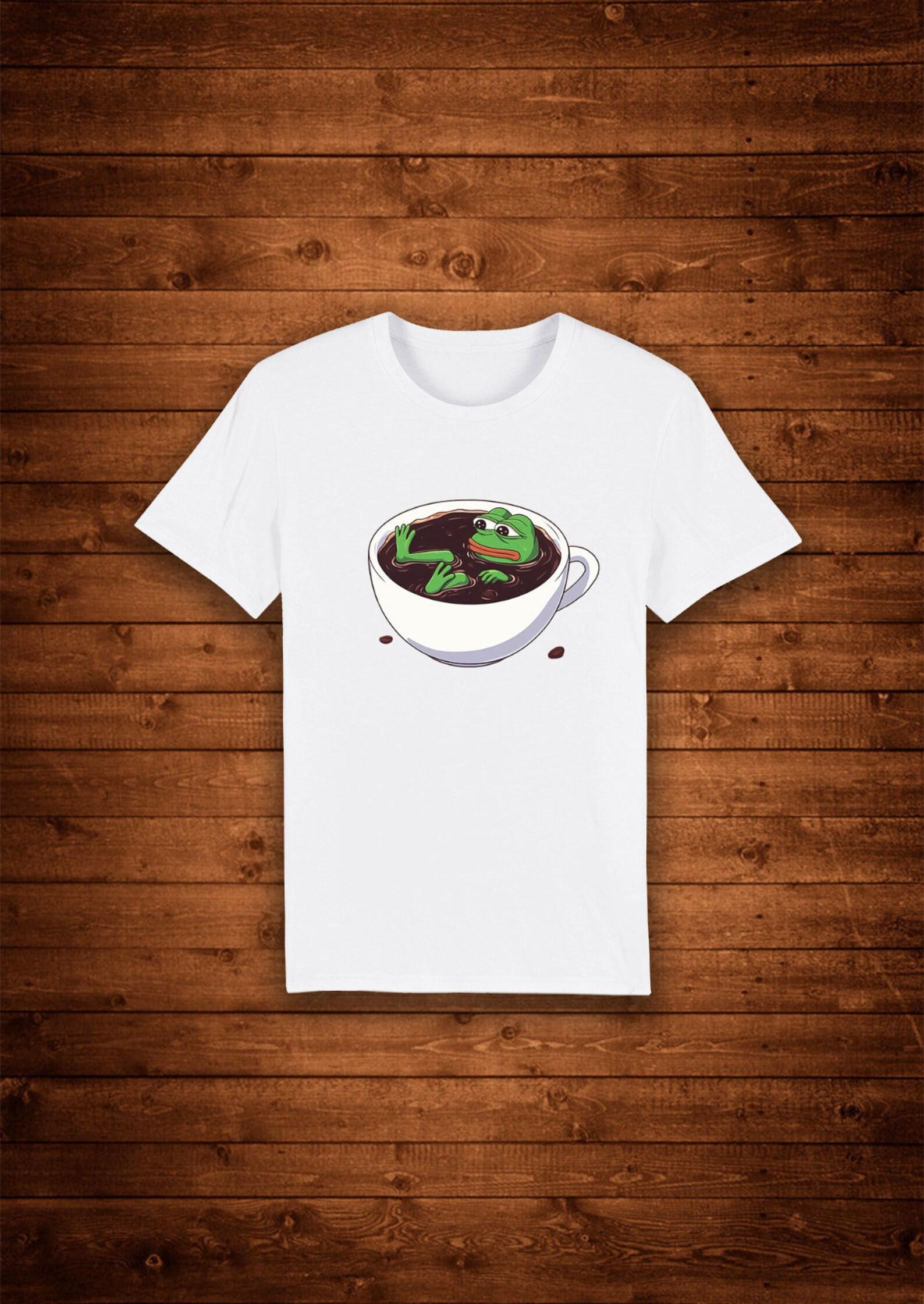 Pepe the frog in coffee cup meme / T shirt Unique Design Street Wear Art Urban Graphic Tees Top M