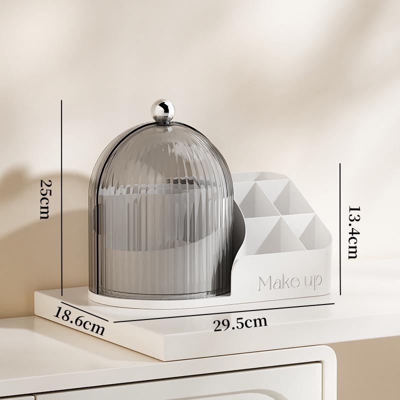 Transparent Rotating Makeup Organizer with Dustproof Compartments for Brushes, Lipsticks, and Eyebrow Pencils