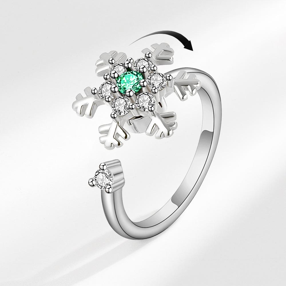 exquisite snowflake sparkling rhinestones luxury woman ring rotating anxiety fidget adjustable open rings Festival party gifts