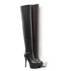 Women Knee-high Boots Lace Up Zipper Thin High Heeled Shoes Nightclub Pole Dance Round Toe Long Boots